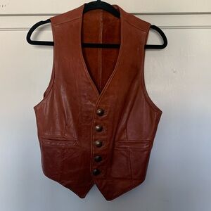 Vintage leather vest, 1970s with Estados Unidos Mexicanos copper coin buttons